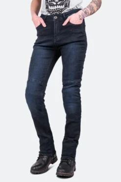 Jeans Moto Donna Course Burnout Rinforzati In Aramide Slim Fit Blu Scuro